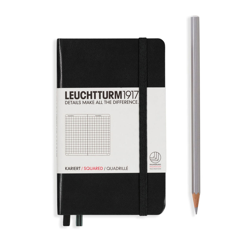 LEUCHTTURM1917 Notebook Pocket (A6) Hardcover, 185 Numbered Pages, Squared - Black