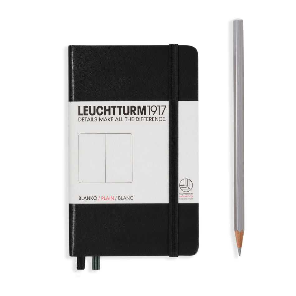 LEUCHTTURM1917 Notebook Pocket (A6) Hardcover, 185 Numbered Pages, Plain - Black