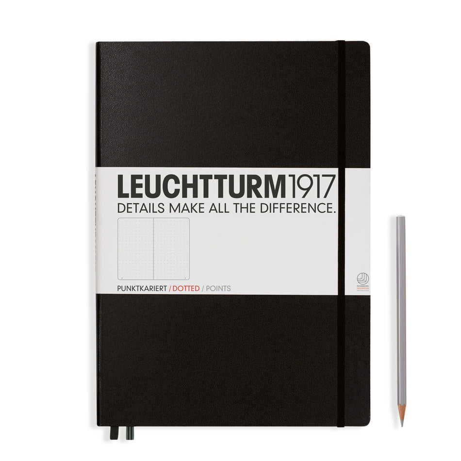 LEUCHTTURM1917 Notebook Master (A4+) Hardcover, 235 Numbered Pages, Dotted - Black