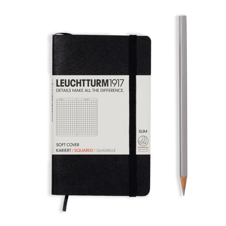 LEUCHTTURM1917 Notebook Pocket (A6) Softcover, 121 Numbered Pages, Squared - Black