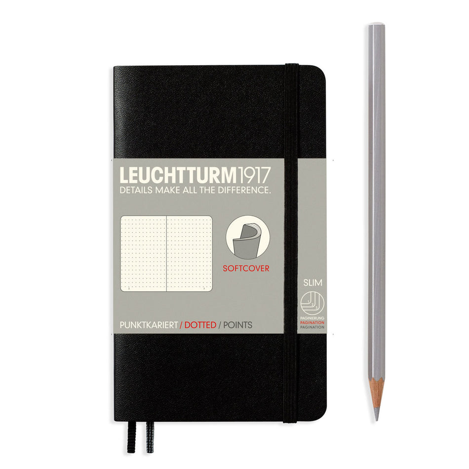 LEUCHTTURM1917 Notebook Pocket (A6) Softcover, 121 Numbered Pages, Dotted - Black
