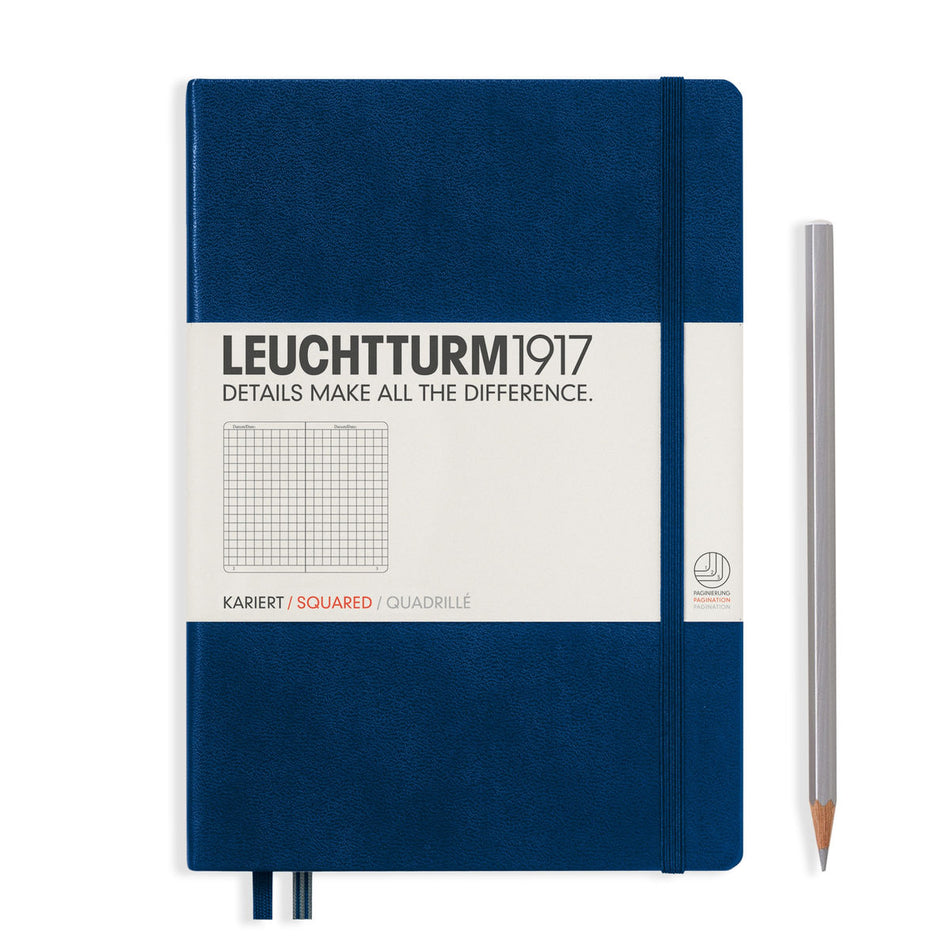 LEUCHTTURM1917 Notebook Medium (A5) Hardcover, 249 Numbered Pages, Squared - Navy Blue