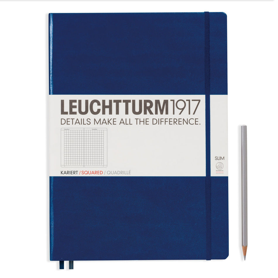 LEUCHTTURM1917 Notebook Master Slim (A4+) Hardcover, 121 Numbered Pages, Squared, Navy