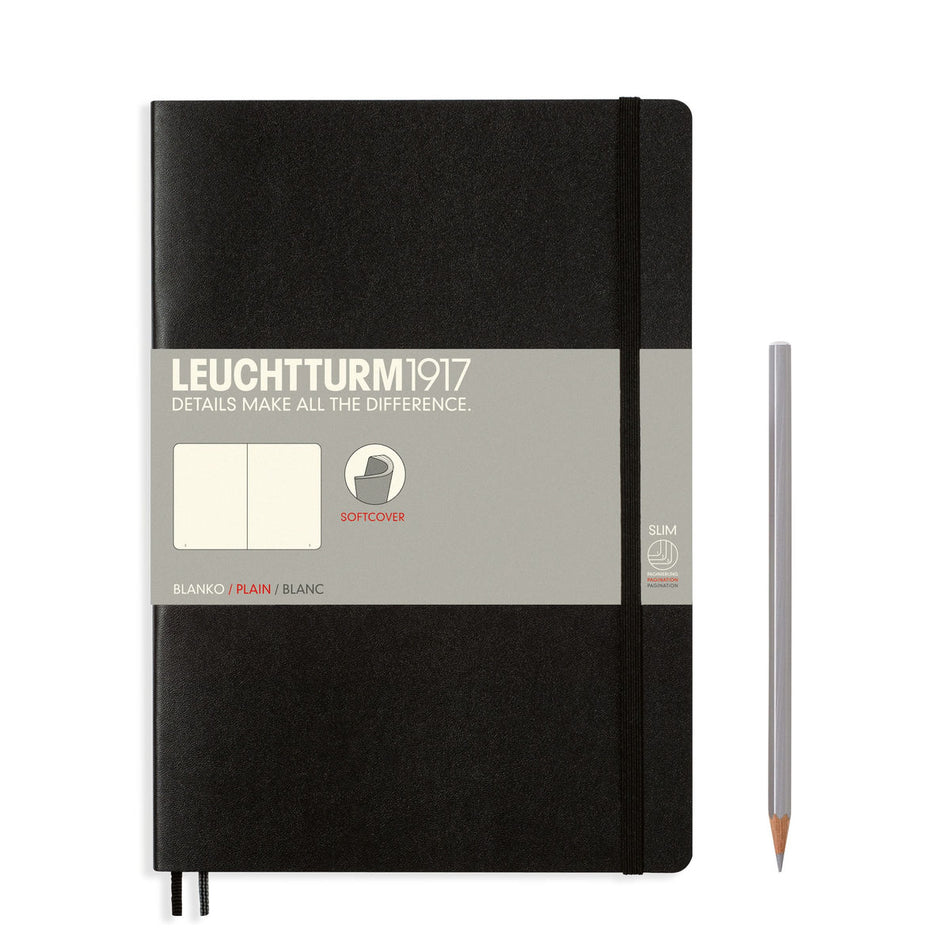 LEUCHTTURM1917 Notebook Composition (B5) Plain, Softcover, 121 Numbered Pages - Black