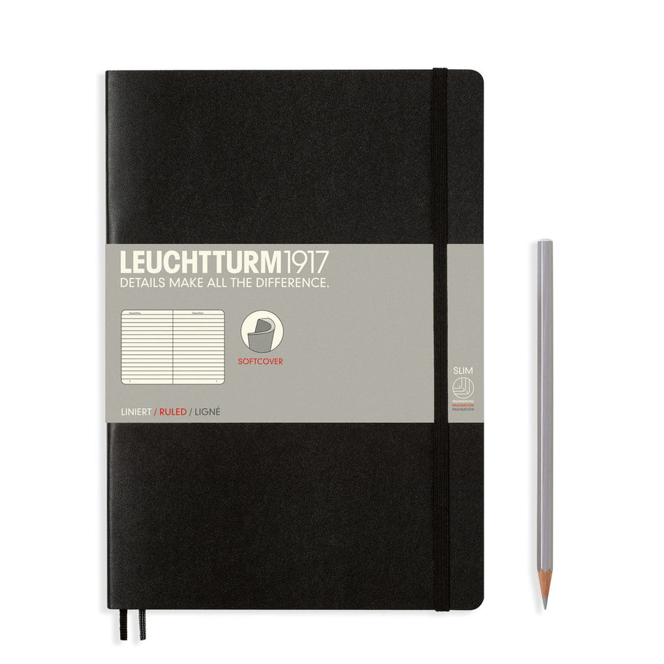 LEUCHTTURM1917 Notebook Composition (B5) Ruled, Softcover, 121 Numbered Pages - Black