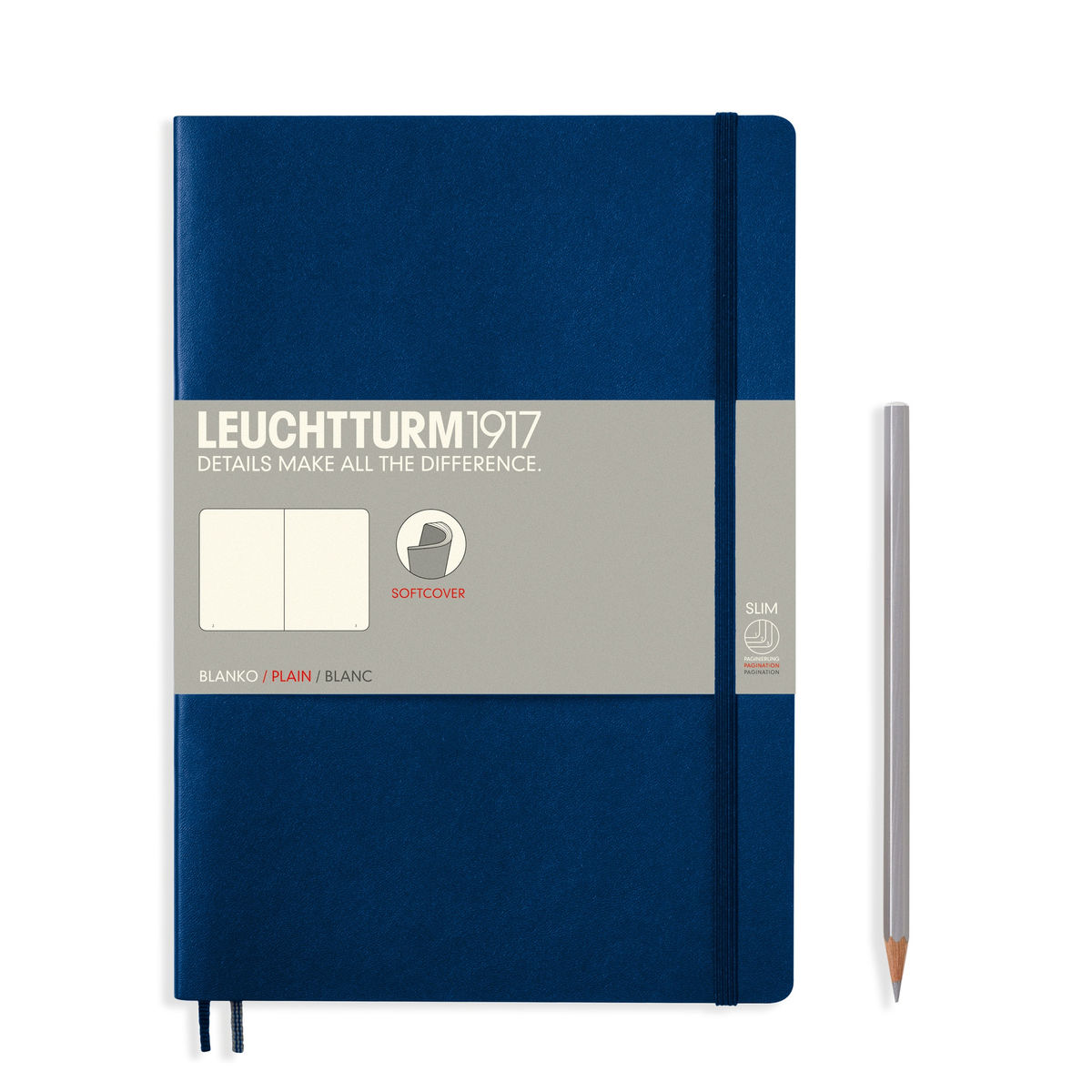 LEUCHTTURM1917 Notebook Composition (B5) Plain, Softcover, 121 Numbered Pages - Navy Blue