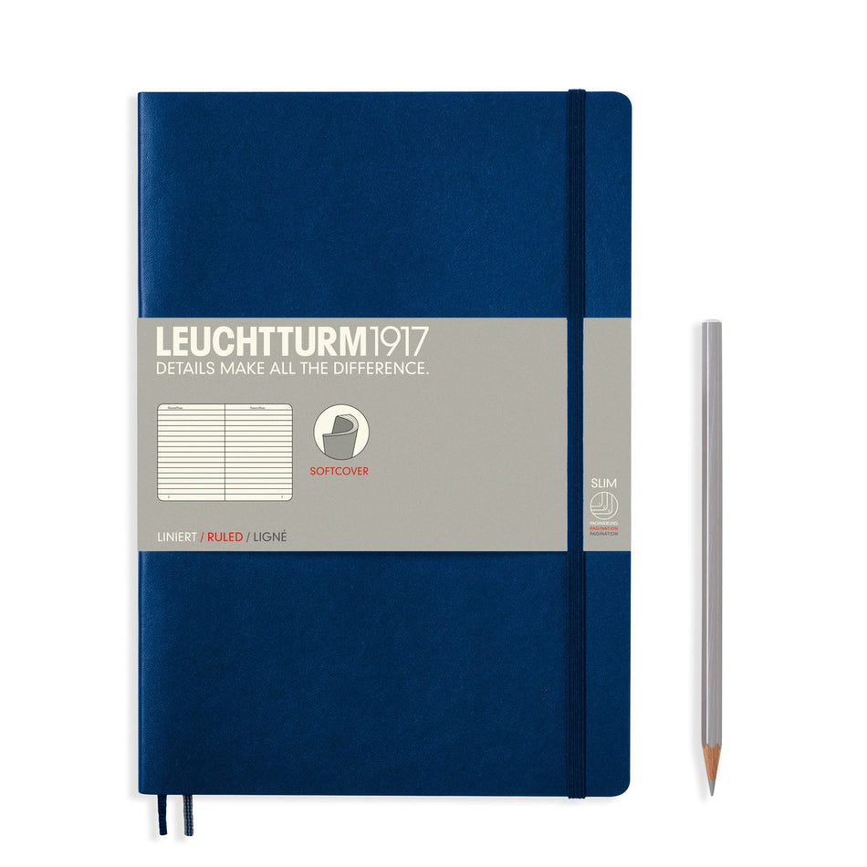 LEUCHTTURM1917 Notebook Composition (B5) Ruled, Softcover, 121 Numbered Pages - Navy Blue