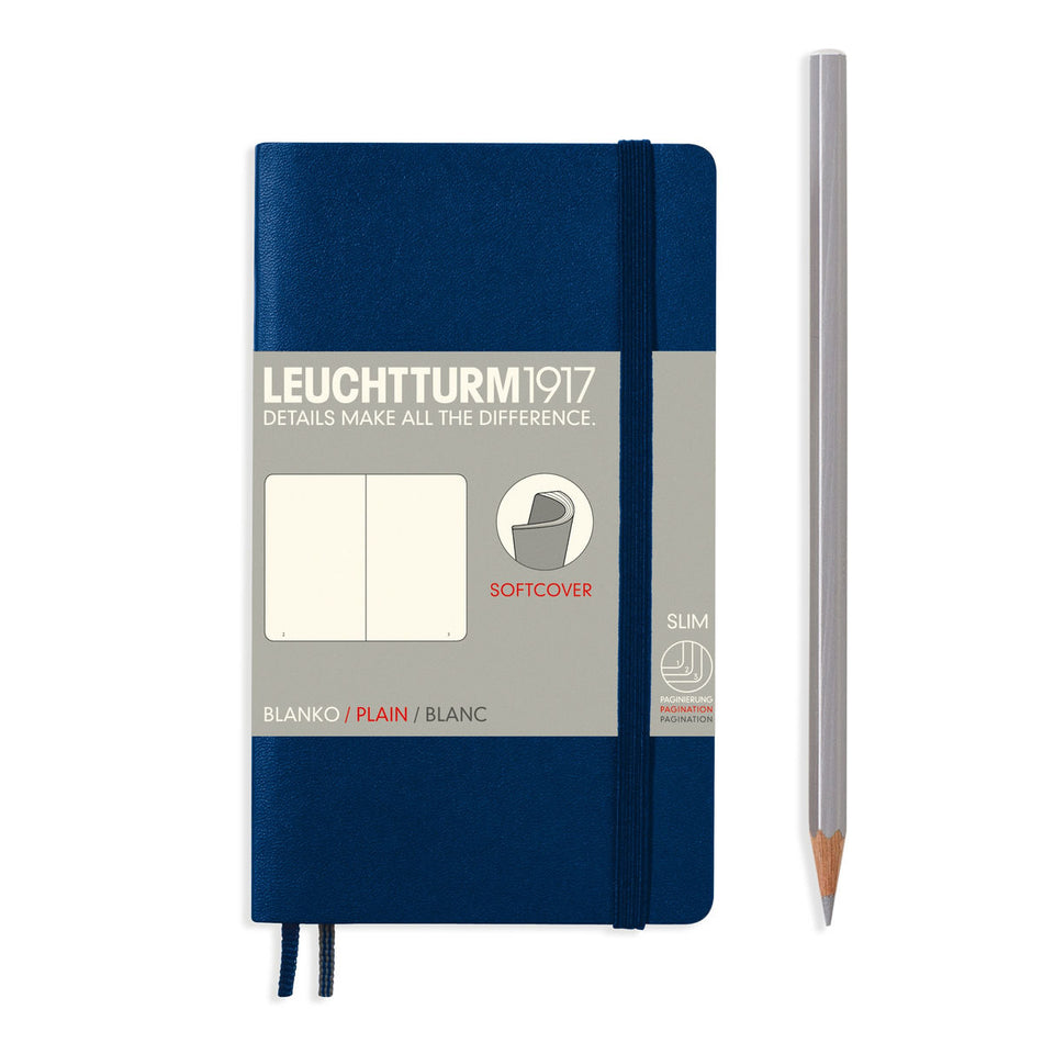 LEUCHTTURM1917 Notebook Pocket (A6) Plain, Softcover, 121 Numbered Pages - Navy Blue