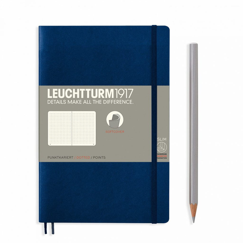 LEUCHTTURM1917 Notebook Paperback (B6+) Dotted, Softcover, 123 Numbered Pages - Navy Blue