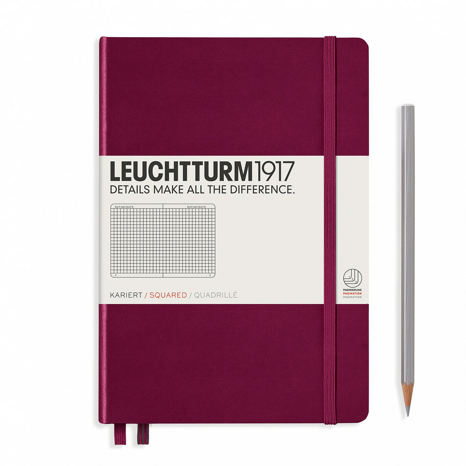LEUCHTTURM1917 Notebook Medium (A5), Squared, Hardcover 251 Numbered Pages - Port Red