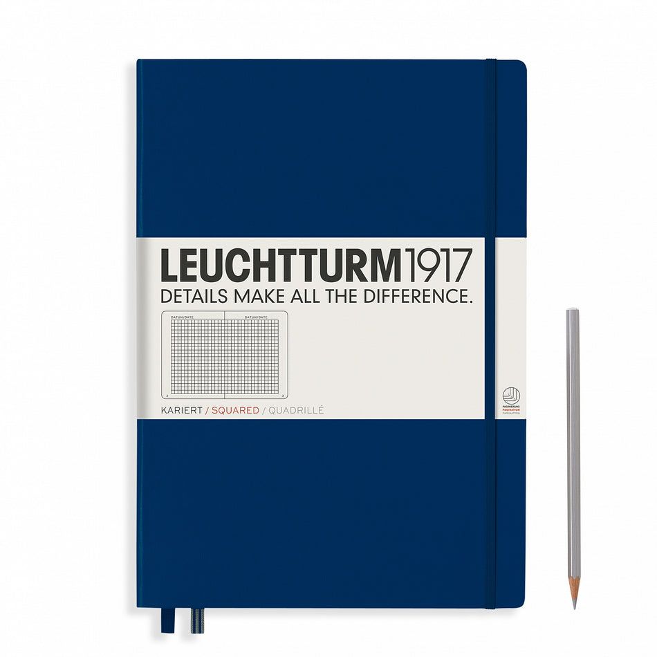 LEUCHTTURM1917 Notebook Master (A4+) Hardcover, 235 Numbered Pages, Squared - Navy Blue