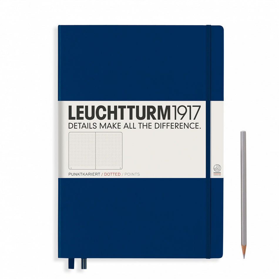 LEUCHTTURM1917 Notebook Master (A4+) Hardcover, 235 Numbered Pages, Dotted - Navy blue