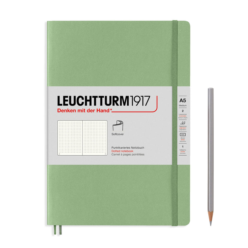 LEUCHTTURM1917 Notebook Medium (A5) Dotted, Softcover, 123 Numbered Pages - Sage Green