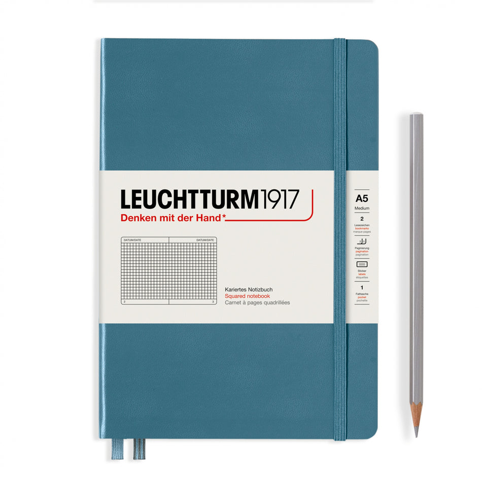 LEUCHTTURM1917 Notebook Hardcover Medium (A5), 251 pages, Squared - Stone Blue
