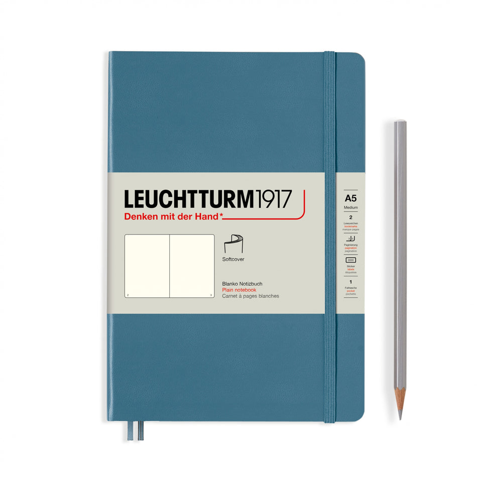 LEUCHTTURM1917 Notebook Softcover Medium (A5), 123 pages, Plain, Stone Blue