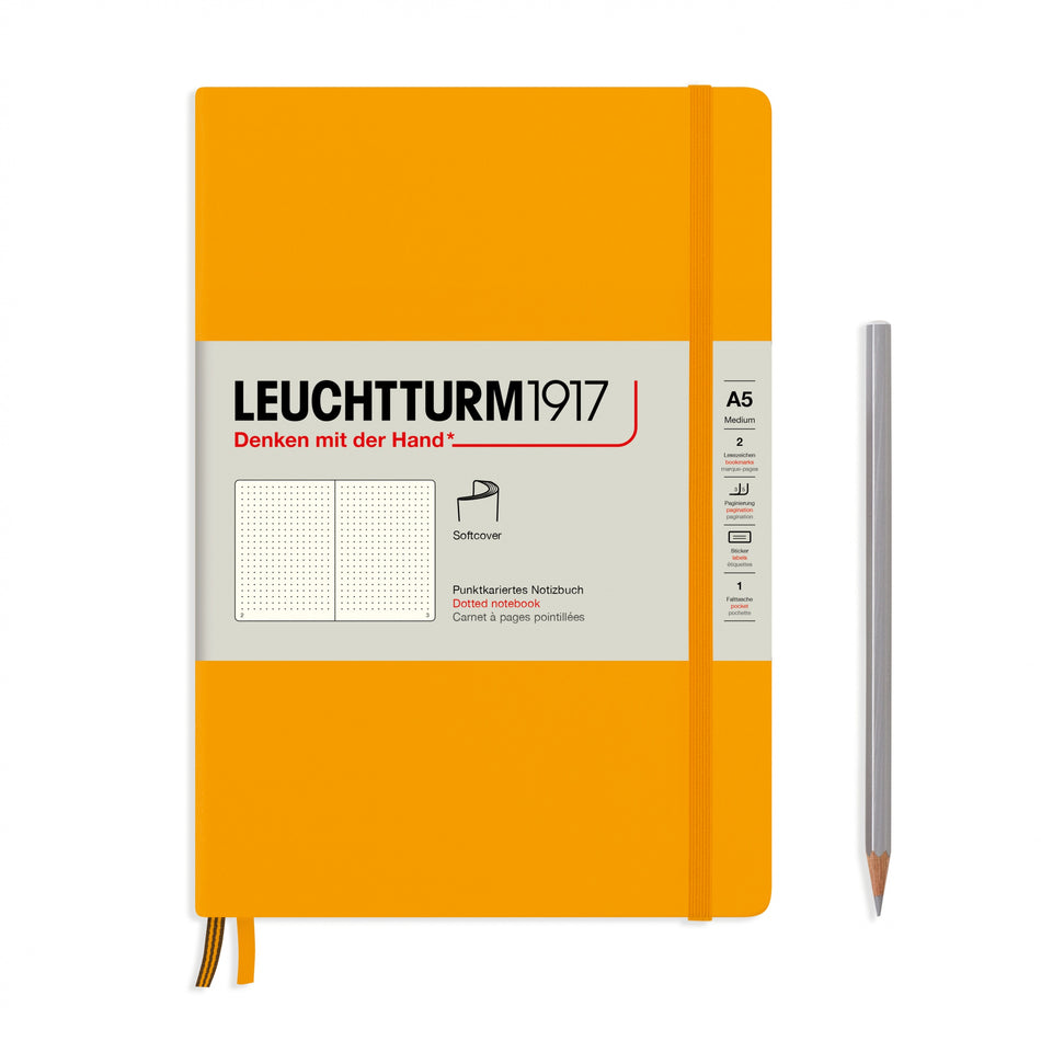 LEUCHTTURM1917 Notebook Softcover Medium (A5), 123 pages, Dotted - Rising Sun Yellow