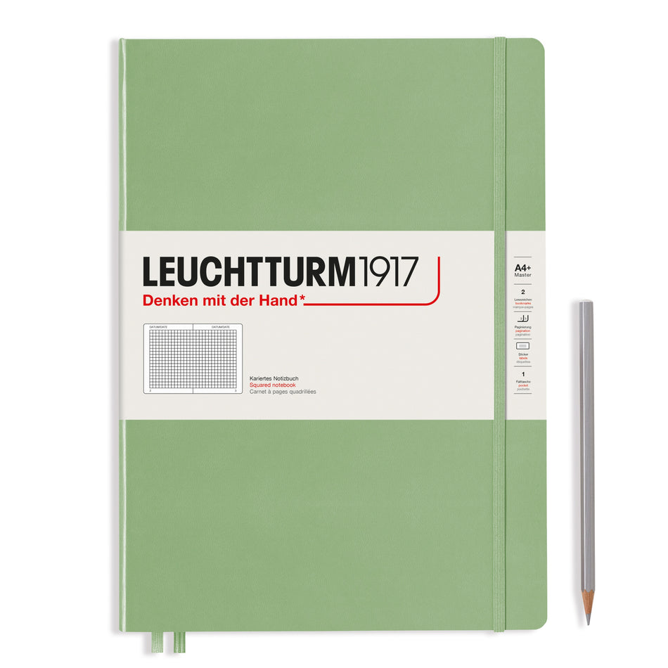 LEUCHTTURM1917 Notebook Hardcover Master Slim (A4+), 123 pages, Squared - Sage Green