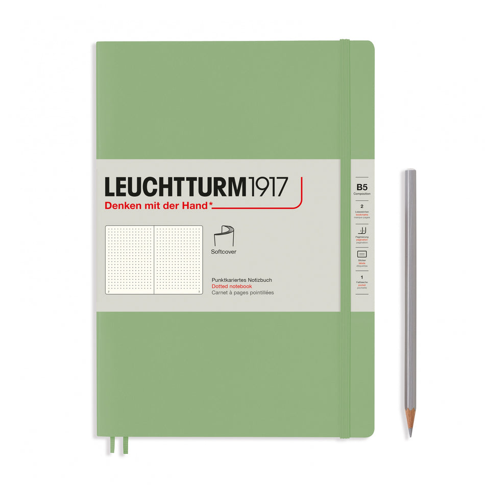 LEUCHTTURM1917 Notebook Softcover Composition (B5), 123 pages, Dotted - Sage Green
