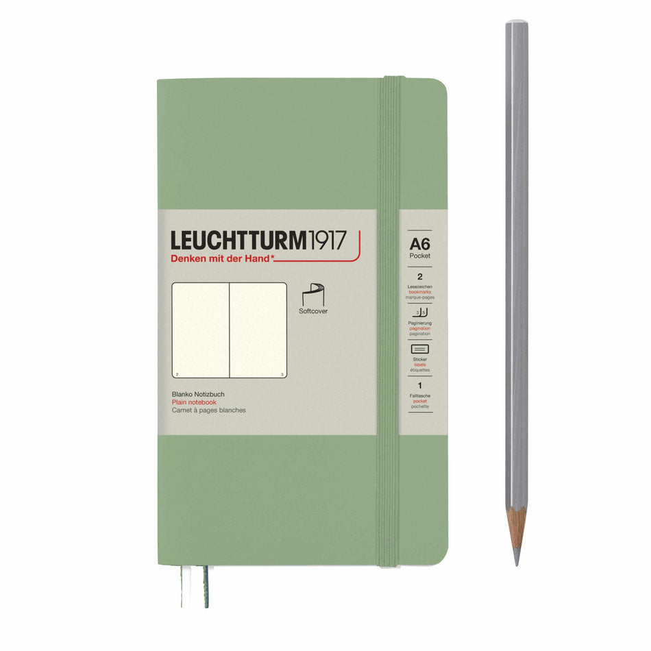 LEUCHTTURM1917 Notebook Softcover Pocket (A6), 123 pages, Plain - Sage Green