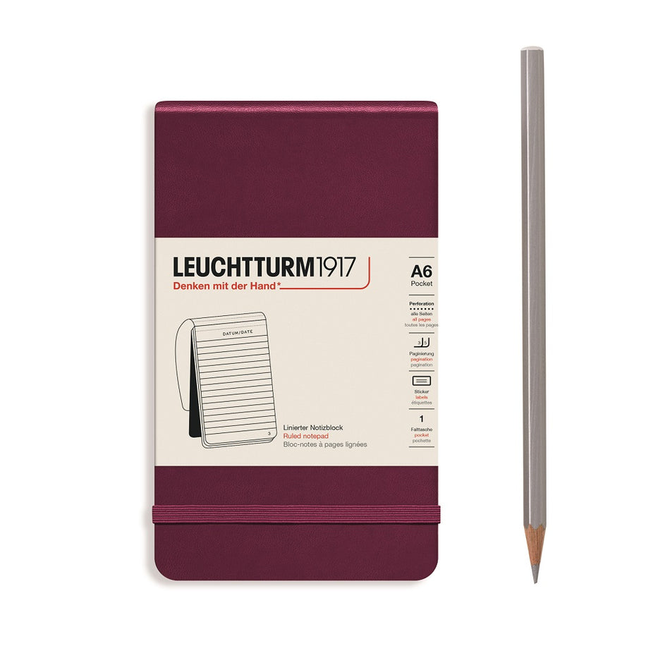 LEUCHTTURM1917 Notepad (A6), 184 p., ruled - Port Red