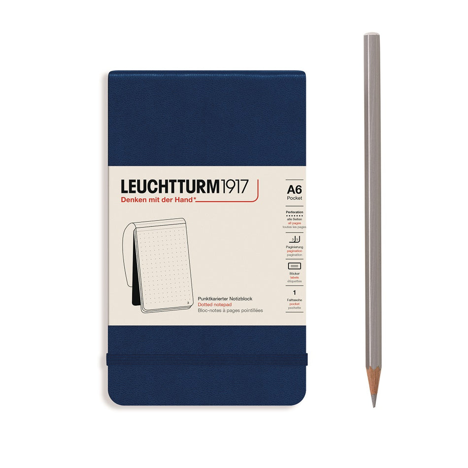 LEUCHTTURM1917 Reporter Notepad Pocket, Field Notes, Dotted - Navy Blue