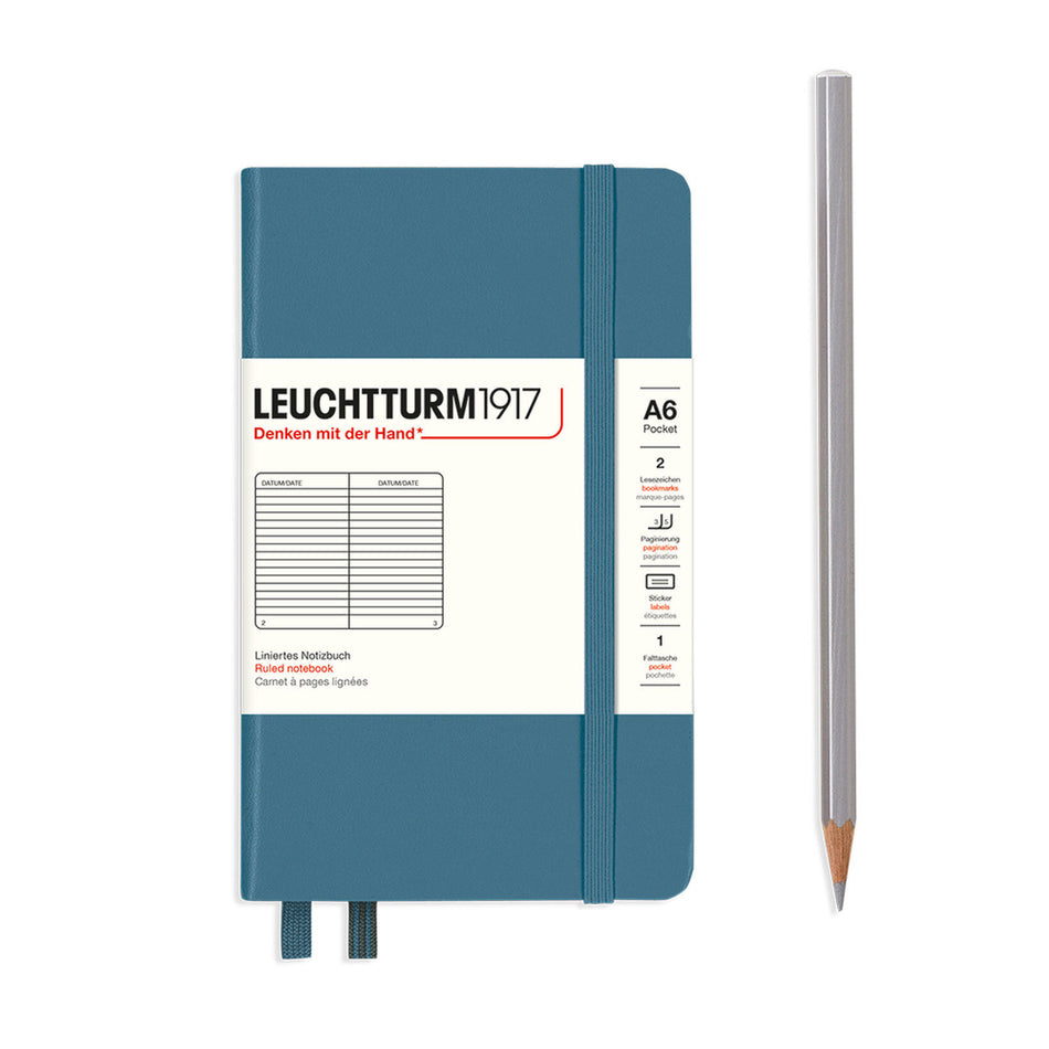 LEUCHTTURM1917 Notebook Hardcover Pocket (A6), 187 pages, Ruled - Stone Blue