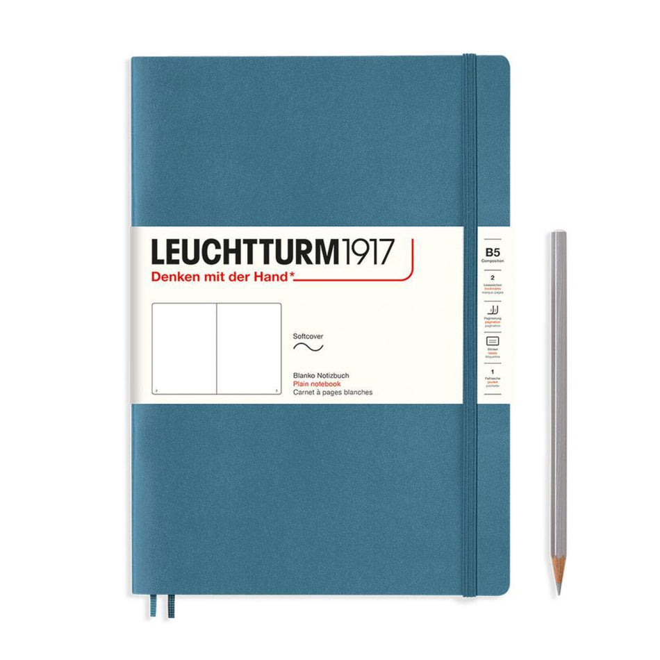 LEUCHTTURM1917 Notebook Composition (B5) Plain, Softcover, 123 Numbered pages - Stone Blue