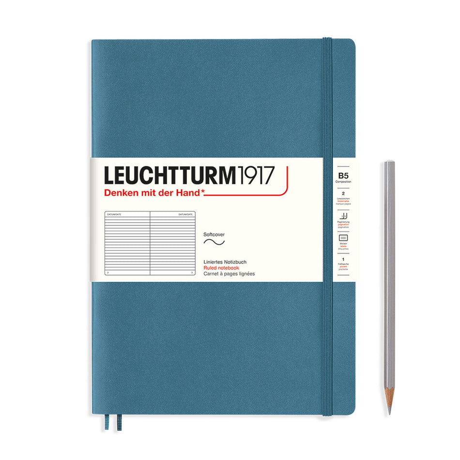 LEUCHTTURM1917 Notebook Composition (B5) Ruled, Softcover, 123 Numbered pages - Stone Blue