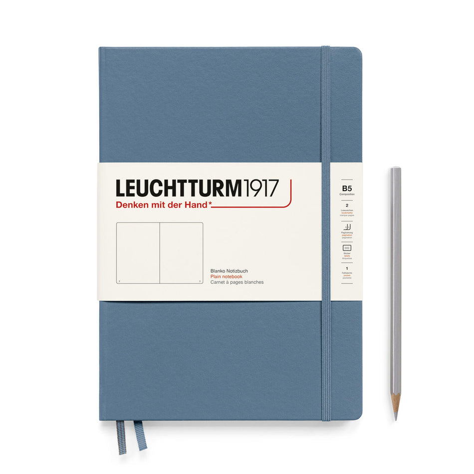 LEUCHTTURM1917 Notebook Hardcover composition (B5), 219 Numbered pages, Plain - Stone Blue