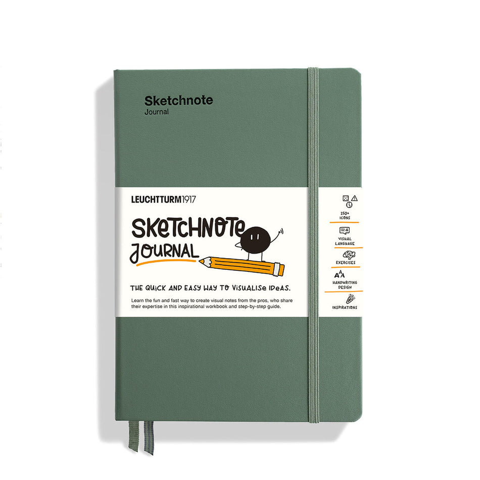 LEUCHTTURM1917 Sketchnote Journal, Hardcover Medium (A5), 186 numbered pages, 120 g/m² paper - Olive Green