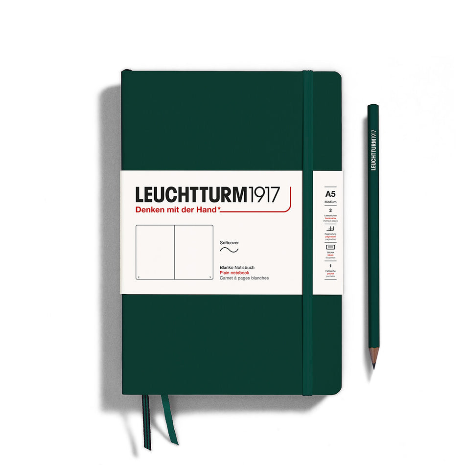 LEUCHTTURM1917 Notebook Softcover Medium (A5), 123 pages, Plain - Forest Green