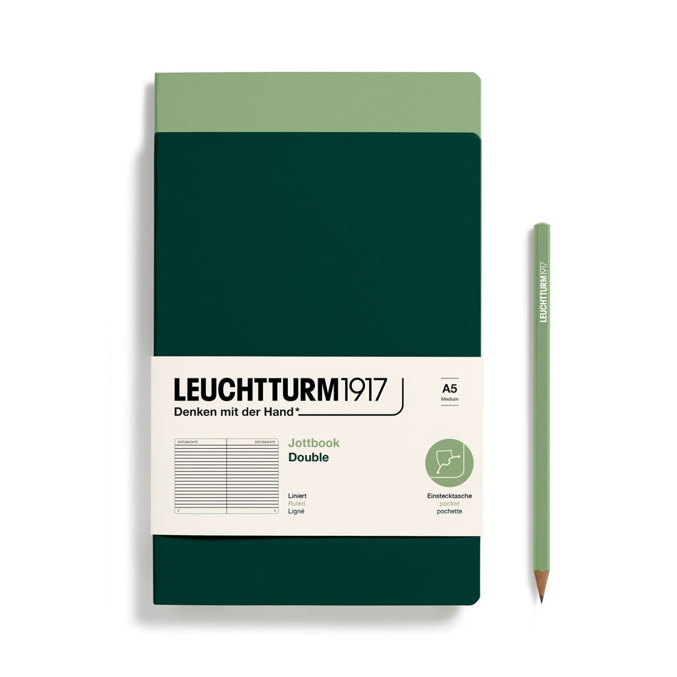 LEUCHTTURM1917 Jottbook (A5) Ruled, double pack - Sage and Forest Green