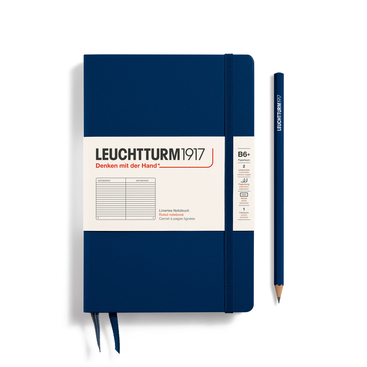 LEUCHTTURM1917 Notebook Hardcover Paperback (B6+), Ruled, 123 pages - Navy Blue