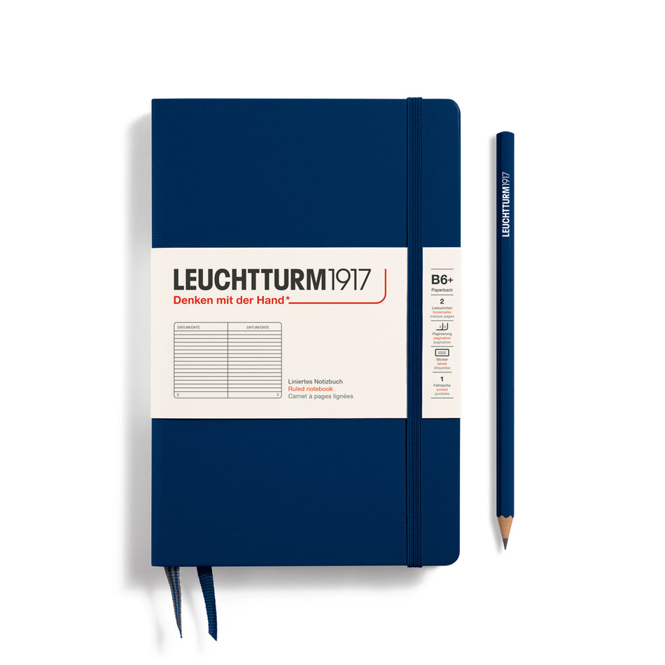 LEUCHTTURM1917 Notebook Hardcover Paperback (B6+), Ruled, 123 pages - Navy Blue