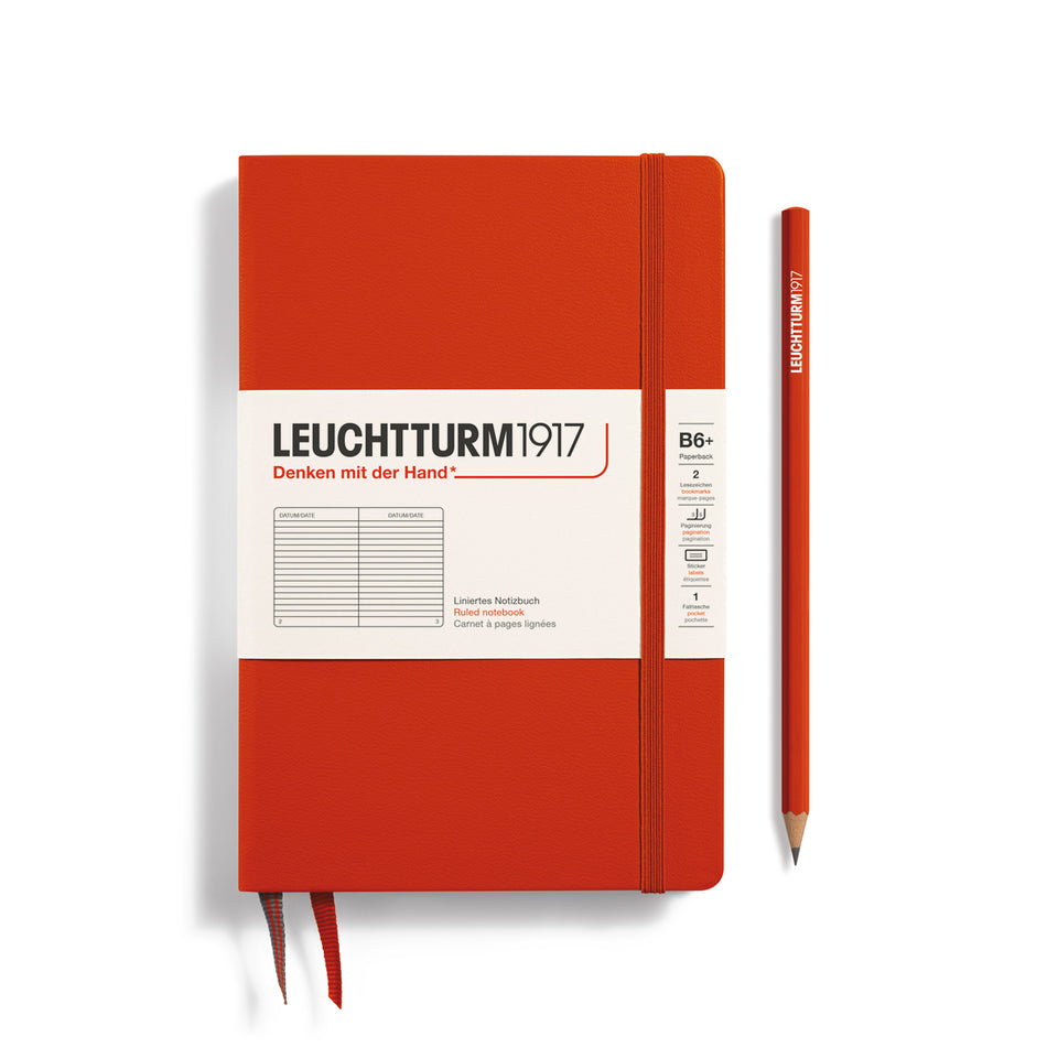 LEUCHTTURM1917 Notebook Hardcover Paperback (B6+), Ruled, 219 pages - Fox Red