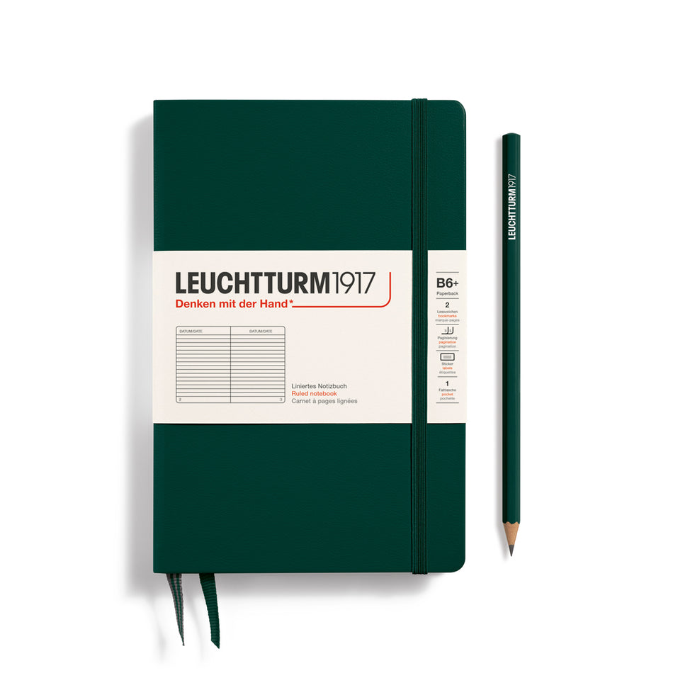 LEUCHTTURM1917 Notebook Hardcover Paperback (B6+), Ruled, 219 pages - Forest Green
