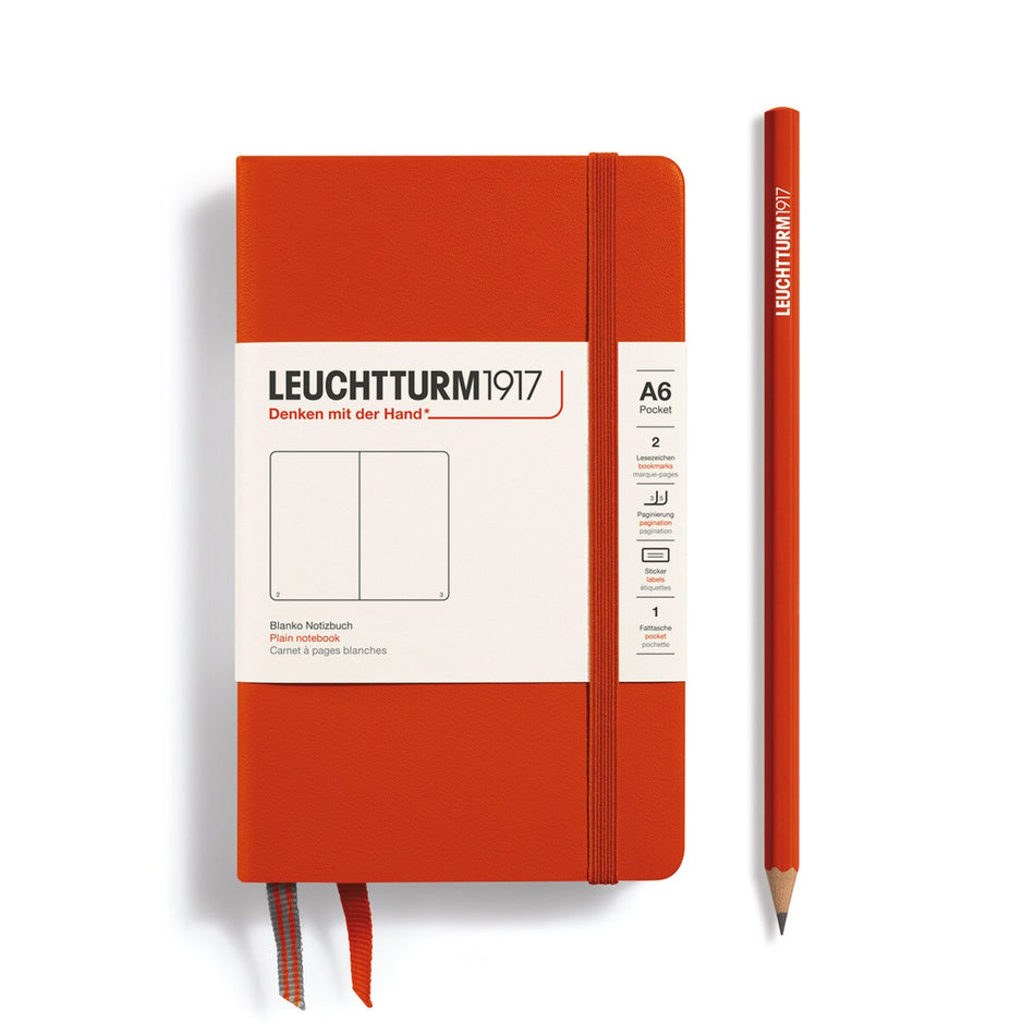 LEUCHTTURM1917 Hardcover Pocket Notebook (A6), 187 p., plain - Fox Red