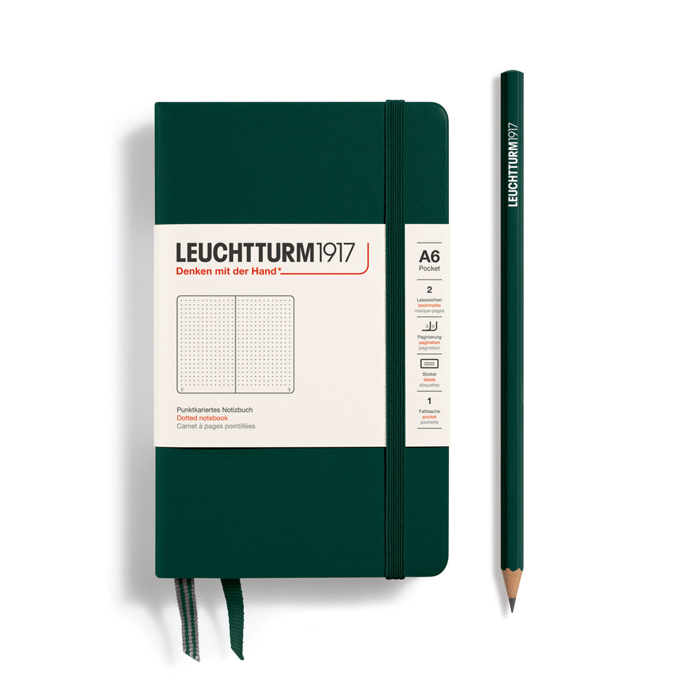 LEUCHTTURM1917 Hardcover Pocket Notebook (A6), 187 p., dotted - Forest Green