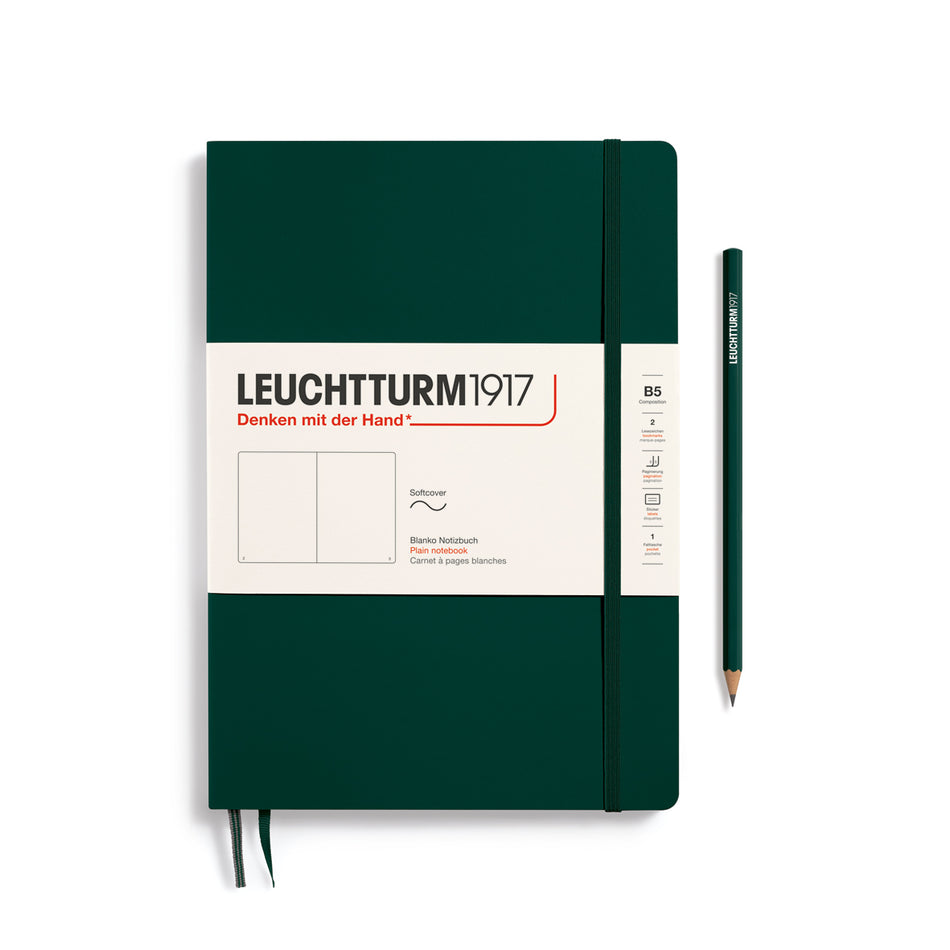 LEUCHTTURM1917 Notebook Softcover Composition (B5), Plain, 123 pages - Forest Green