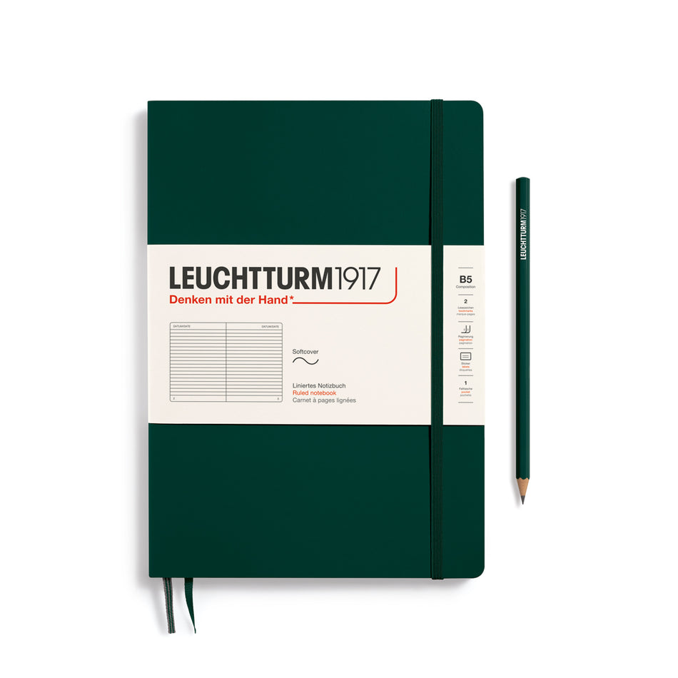 LEUCHTTURM1917 Notebook Softcover Composition (B5), Ruled, 123 pages - Forest Green