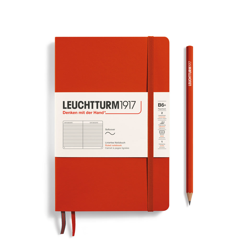 LEUCHTTURM1917 Notebook Softcover Paperback (B6+), Ruled, 123 pages - Fox Red