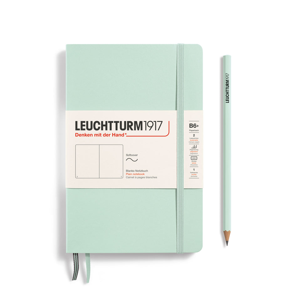 LEUCHTTURM1917 Notebook Softcover Paperback (B6+), Plain, 123 pages - Mint Green