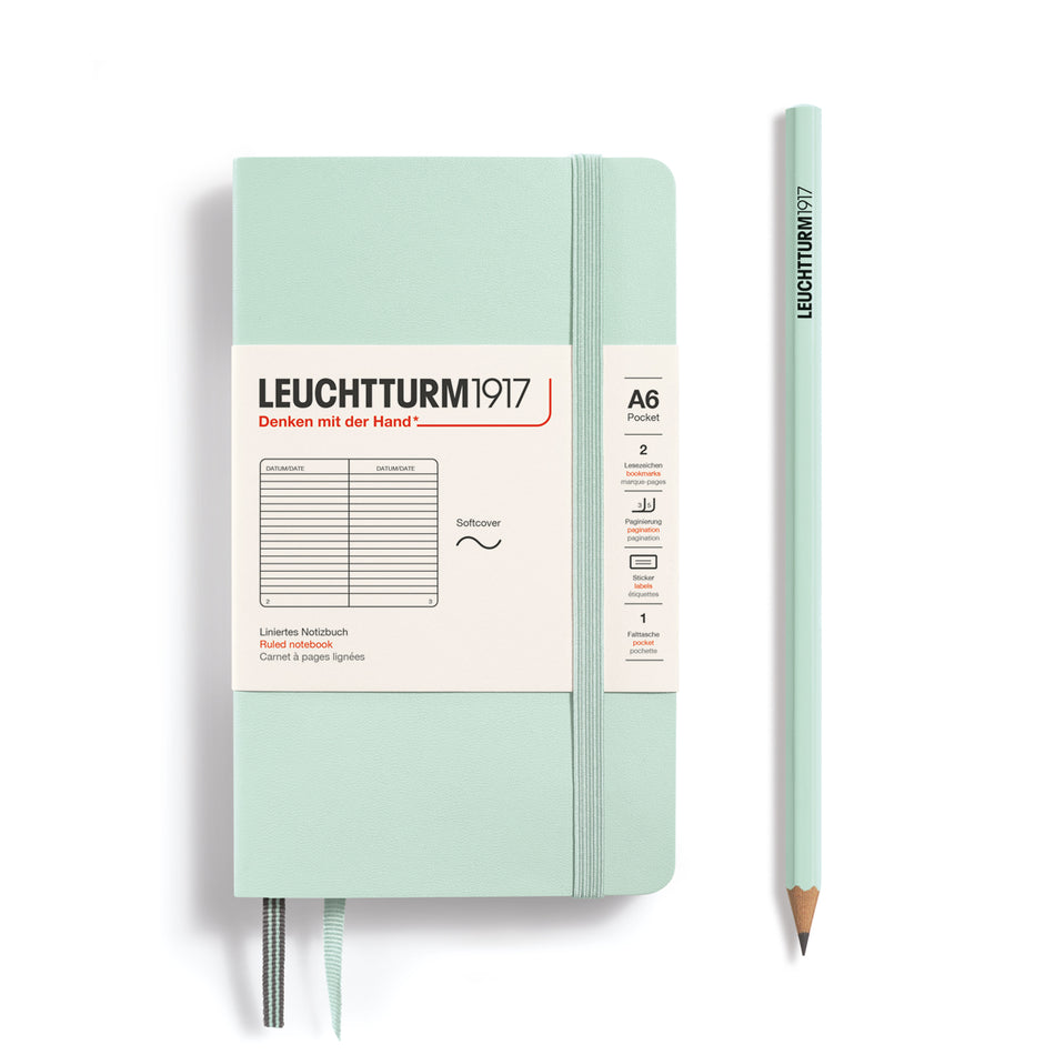 LEUCHTTURM1917 Notebook Softcover Pocket (A6), Ruled, 123 pages, Mint Green