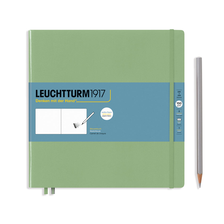 LEUCHTTURM1917 Sketchbook, Square (225 x 225mm), Hardcover, Plain, 112 pages(150gsm) - Sage Green
