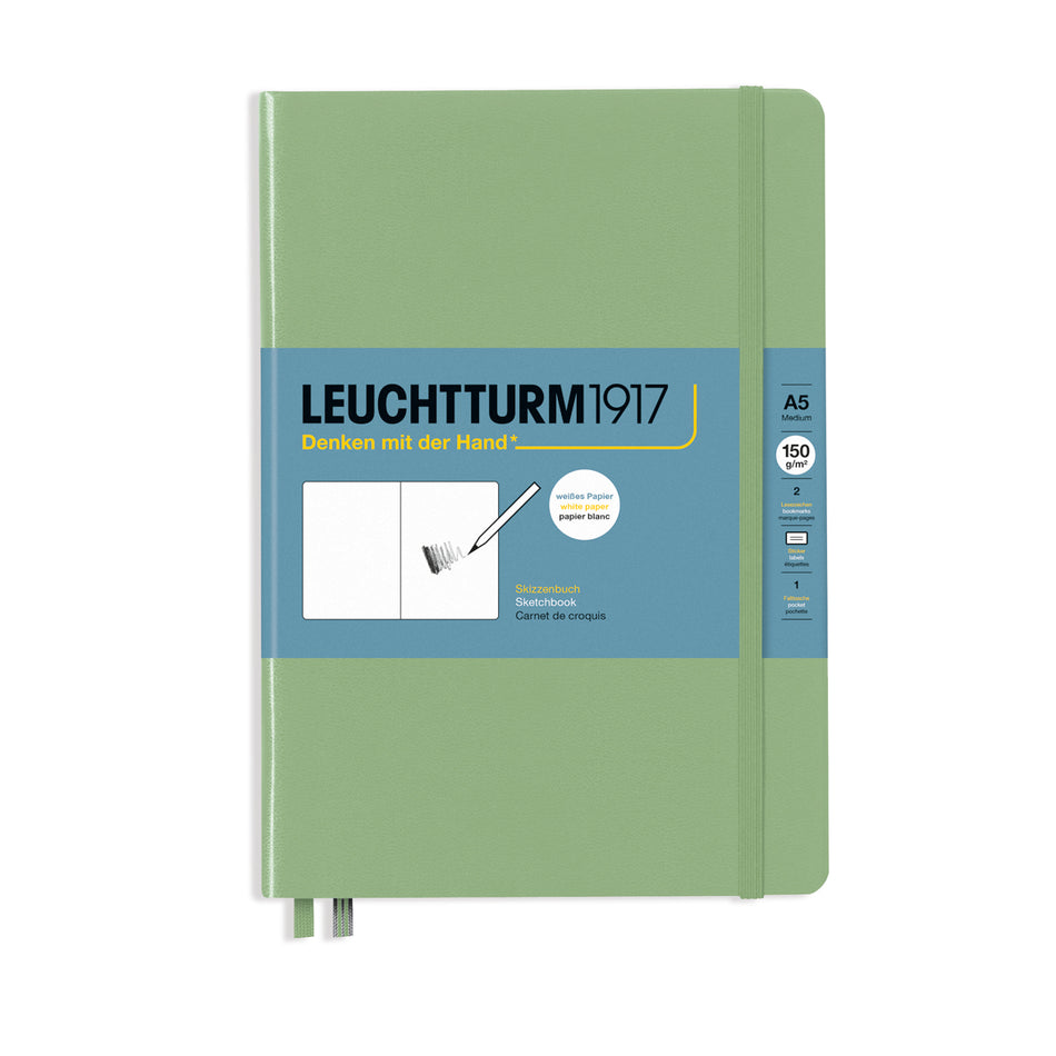 LEUCHTTURM1917 Sketchbook, Medium (A5), Hardcover, Plain, 112 pages(150gsm) - Sage Green