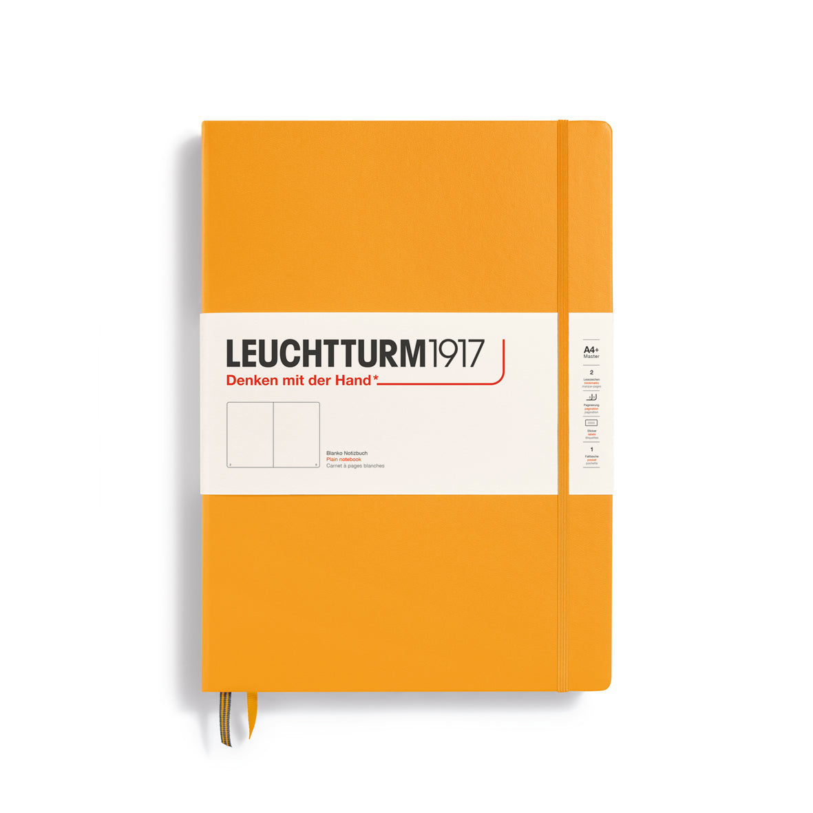LEUCHTTURM1917 Notebook Master A4+) Hardcover, 235 Numbered Pages, Plain - Rising Sun Yellow