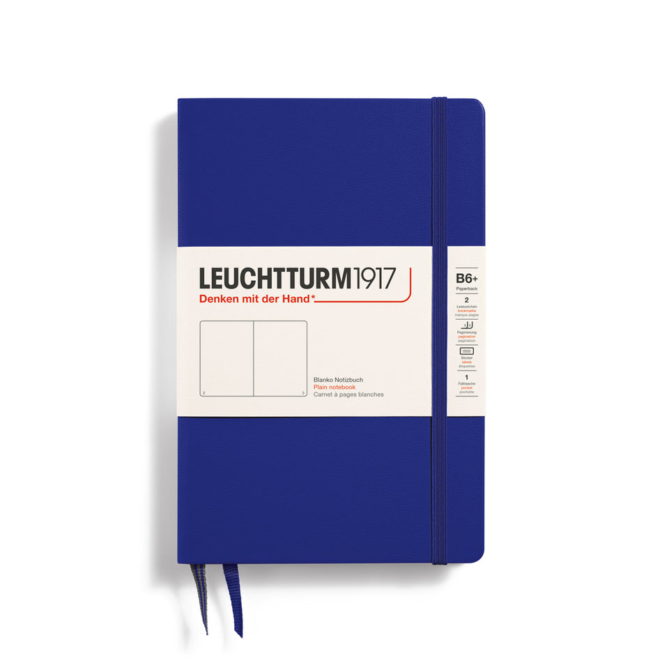 LEUCHTTURM1917 Notebook Paperback (B6+), Hardcover, 219 numbered pages, plain - Ink Blue