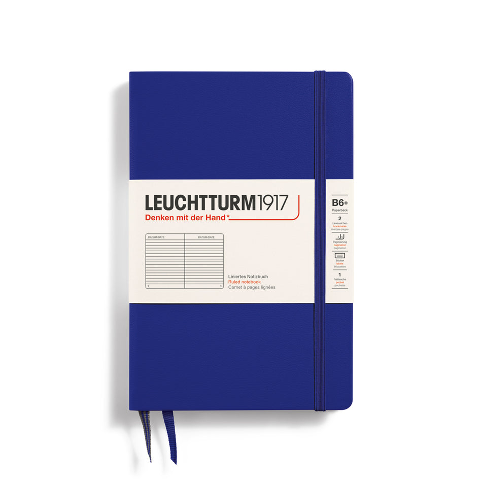 LEUCHTTURM1917 Notebook Paperback (B6+), Hardcover, 219 numbered pages, ruled - Ink Blue