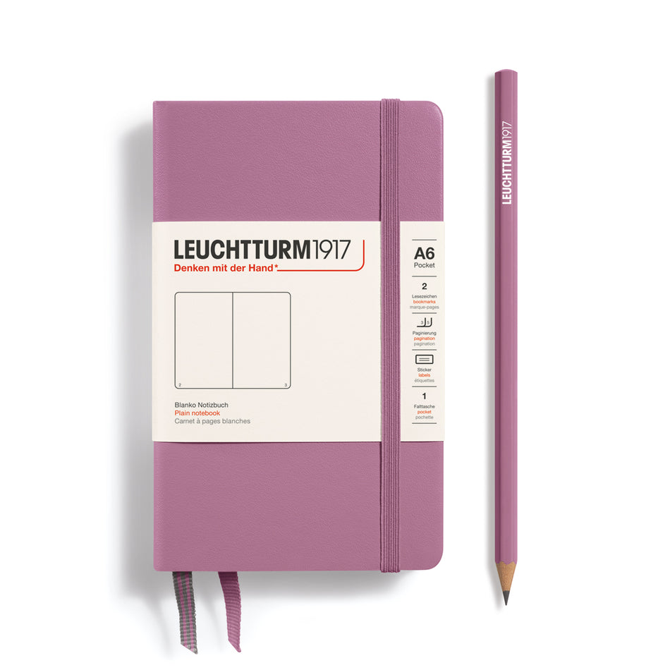 LEUCHTTURM1917 Notebook Pocket (A6) Hardcover, 187 p., Plain - Dusty Rose