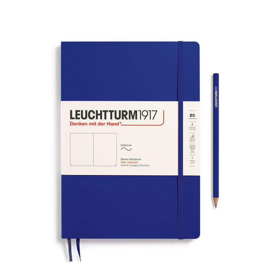 LEUCHTTURM1917 Notebook Softcover Composition (B5), 123 pages, Plain - Ink Blue
